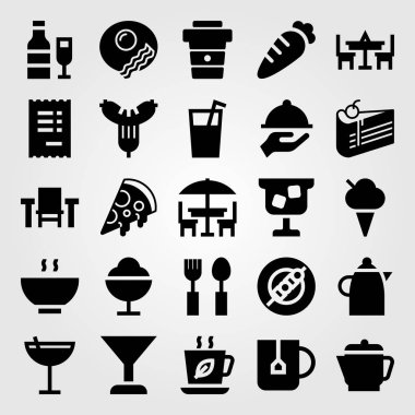 Restoran vektör Icon set. su ısıtıcısı, çorba, tablo ve tepsi