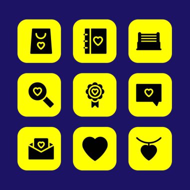 Sevgililer günü vektör Icon set. kalp, halka, sevgi ve aşk arama