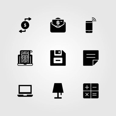 İş vektör Icon set. Smartphone, exchange, disket ve dizüstü