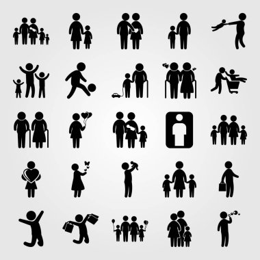 İnsanlar simge vektör ayarlayın. Kız, anne ve oğlu, iş ve büyük aile