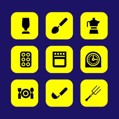 Mutfak vektör Icon set. su ısıtıcısı, yumurta, fırın ve cam