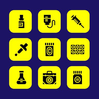 Tıp vektör Icon set. Tıp, şırınga, balon ve pipet