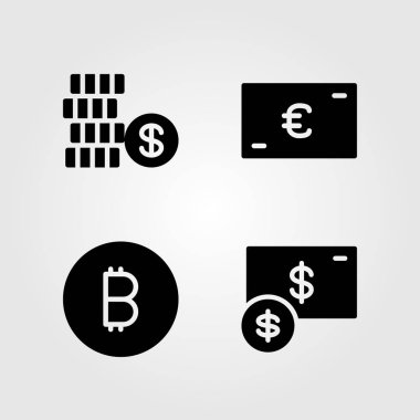 Para Icons set. Vektör çizim Doları, euro ve para