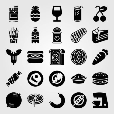 Yiyecek ve içecekler Icon set vektör. kivi, pasta, can ve şeker