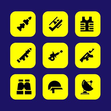 Silah vektör Icon set. uydu, tüfek, kask ve radar