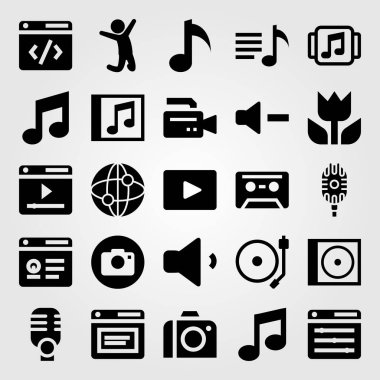 Multimedya vektör Icon set. birim, çalma listesi, makro ve kompakt disk