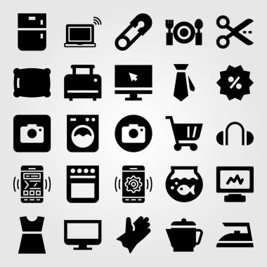 Alışveriş vektör Icon set. eldiven, kravat, fırın ve çatal bıçak takımı