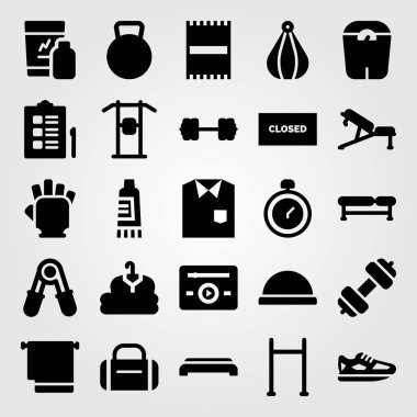 Fitness vektör Icon set. çalışan, ölçeği, müzik çalar ve kapalı