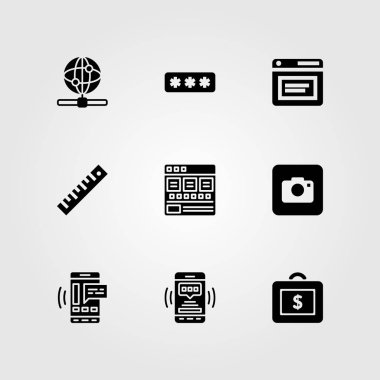 Web tasarım vektör Icon set. evrak çantası, cetvel, web ve tarayıcı