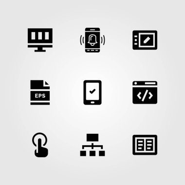 Web tasarım vektör Icon set. Tablet, dokunma, eskiz defteri ve tarayıcı