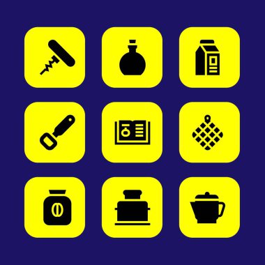 Mutfak vektör Icon set. çaydanlık, cezve, şişe açacağı ve toster
