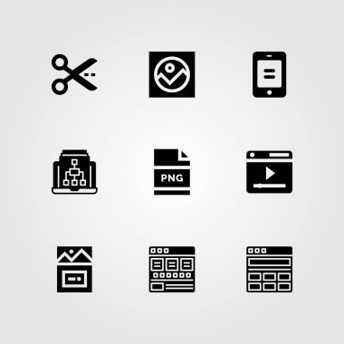 Web tasarım vektör Icon set. tarayıcı, maske, duyarlı ve dizüstü