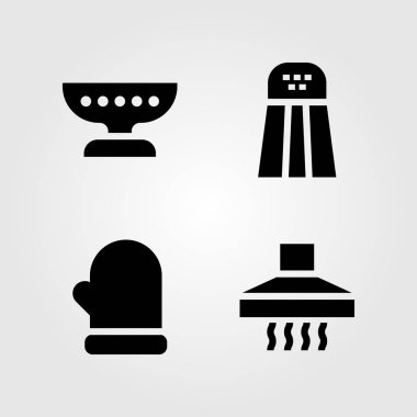 Mutfak vektör Icon set. çıkarıcı başlık, Tuzluk, mitten ve tuz