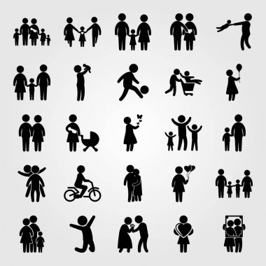 İnsanlar simge vektör ayarlayın. Baba, aşk, sevgi ve oğlu Çift