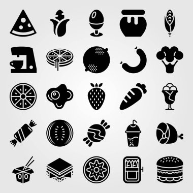 Yiyecek ve içecekler Icon set vektör. eti, jambon, pizza ve karpuz