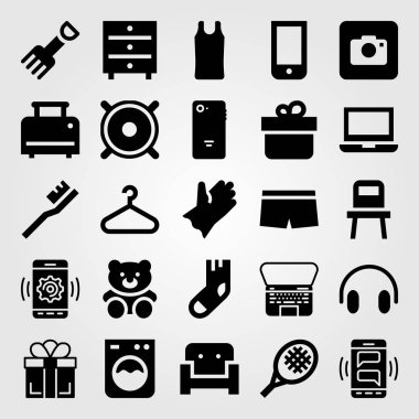 Alışveriş vektör Icon set. hoparlör, ayı, gömlek ve tost makinesi