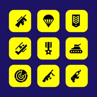 Silah vektör Icon set. tüfek, helikopter, ısıtıcı ve tank