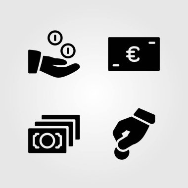 Para Icons set. Vektör çizim para, sikke, bağış ve euro