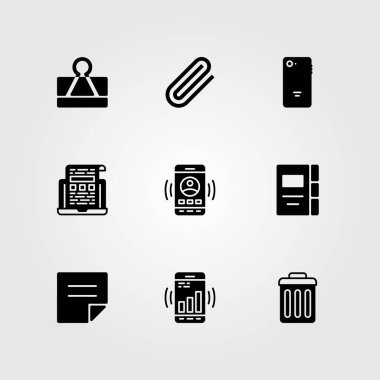 İş vektör Icon set. adres defteri, çöp kutusu, smartphone ve ataç