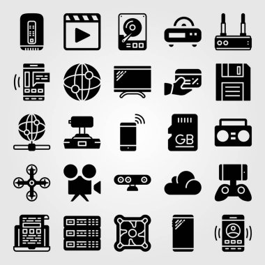 Teknoloji simge vektör ayarlayın. oyun denetleyicisi, radyo, soğutucu ve internet
