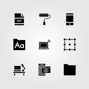 Web tasarım vektör Icon set. GIF, masaüstü, yazı tipi ve akıllı telefon