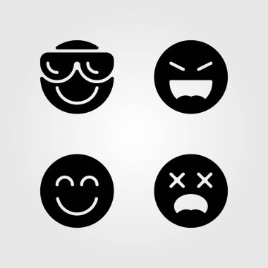 Duygular Icon set vektör. gülüşü, şok, launghing ve serin