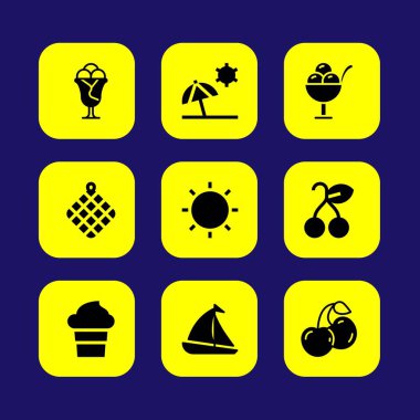 Yaz aylarında vektör Icon set. plaj, kiraz, vişne ve havlu