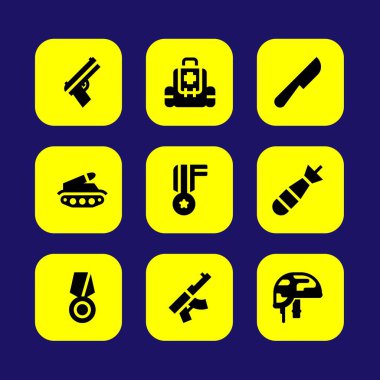 Silah vektör Icon set. silah, İlkyardım çantası, madalya ve torpido