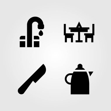 Mutfak vektör Icon set. dokunma, tablo, bıçak ve su ısıtıcısı
