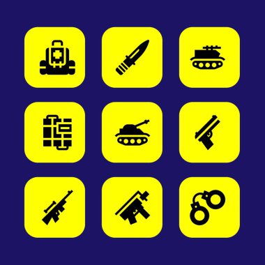 Silah vektör Icon set. keskin nişancı, tüfek, tabanca ve tank
