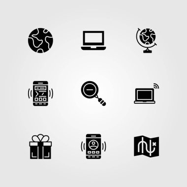 Temel vektör Icon set. hediye, gezegen, gezegen toprak ve harita