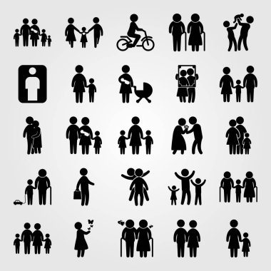 İnsanlar Icon set vektör. Bebek, büyük bir aile, insan ve bisiklet sürme çocuk ile anne
