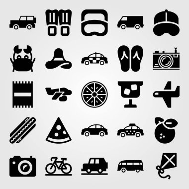 Yaz aylarında vektör Icon set. Bisiklet, uçak, palet ve araba