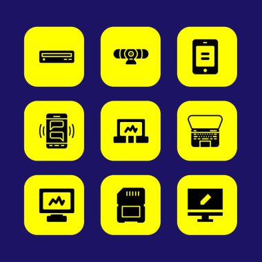 Teknoloji vektör Icon set. Hafıza, sd kart, monitör ve akıllı telefon