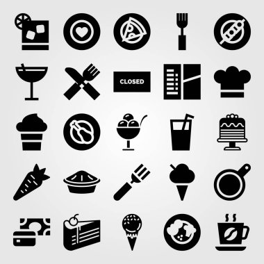 Restoran vektör Icon set. kapalı, kahve Kupası, kokteyl ve favori