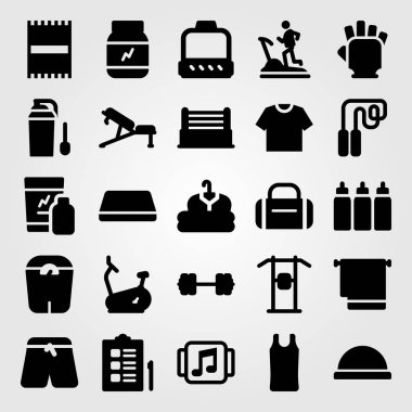 Fitness vektör Icon set. Top, gömlek, kumaş ve ölçek