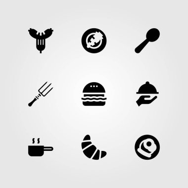 Restoran vektör Icon set. tepsi, Kahvaltı, pan ve kaşık
