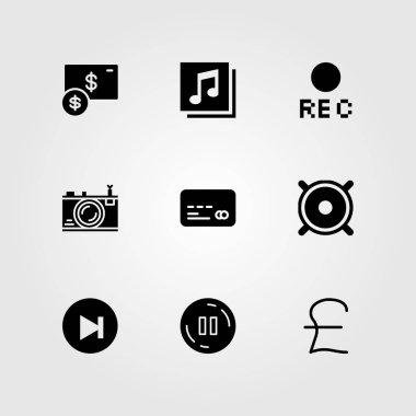 Düğmeleri Icon set vektör. fotoğraf makinesi, Polonya Zlotisi, dolar ve kredi kartı