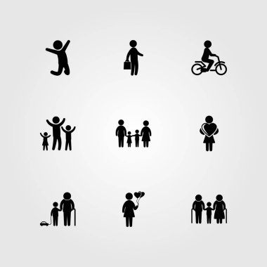 İnsanlar simge vektör ayarlayın. işadamı, kadın, atlama adam ve dedesi