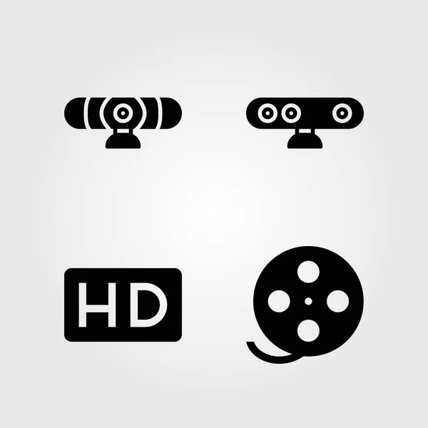 Conjunto Iconos Tecnológicos Rollo Película Ilustración Vectorial Webcam — Vector de stock