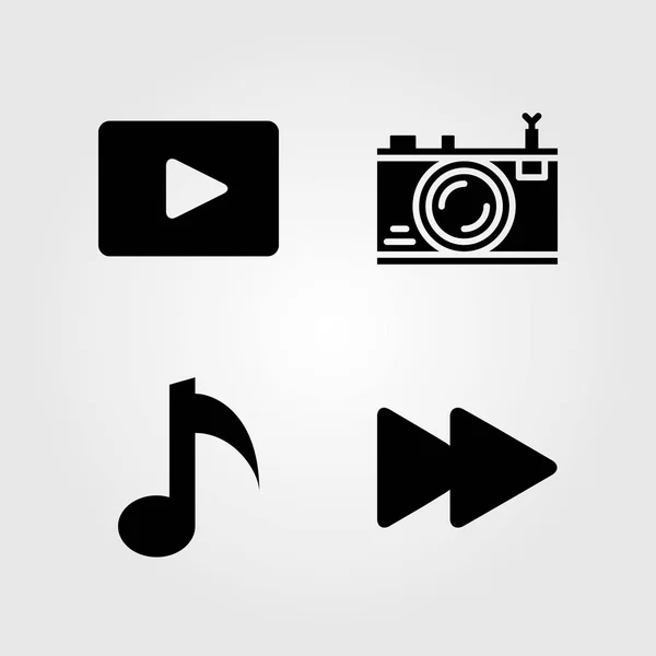 Botones iconos establecidos. Vector ilustración nota musical, cámara fotográfica, avance rápido y reproductor de vídeo — Vector de stock
