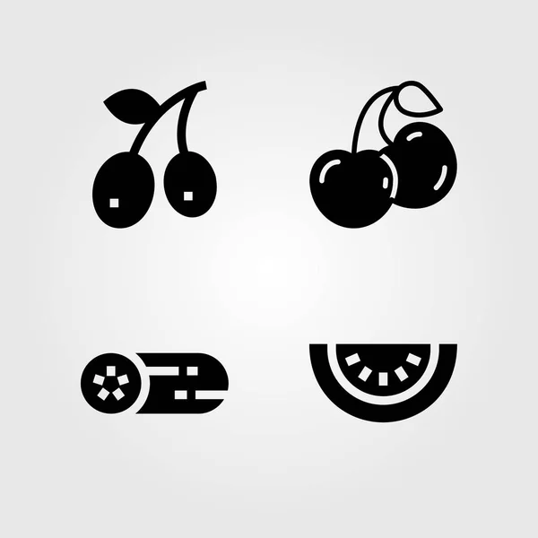 Фрукти Овочі векторний набір значків. оливкова, огірок, вишні та кавун — стоковий вектор