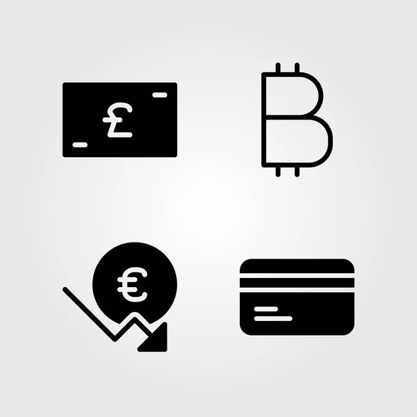 Peníze sada ikon. Vektorové ilustrace Libra šterlinků, mince, euro a kreditní karty — Stockový vektor