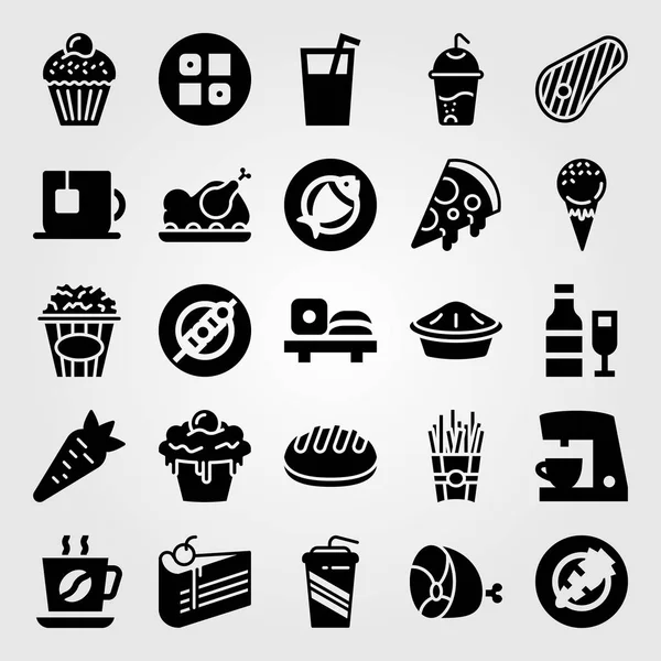 Food And Drinks vector icon set. bread, coffee cup, wine and juice — Stock Vector
