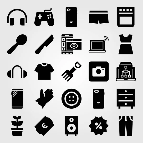 Winkelen Vector Icon Set Broek Oven Lades Koptelefoon — Stockvector