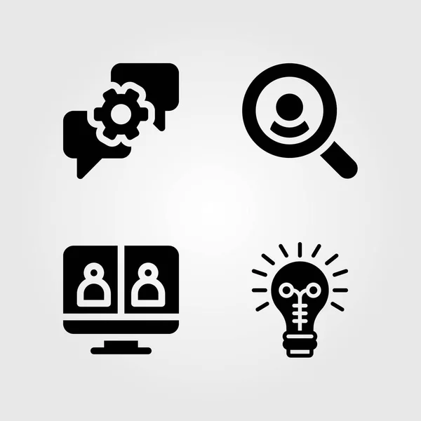 Set di icone vettoriali di discussione. idea, ricerca, videoconferenza e discussione — Vettoriale Stock