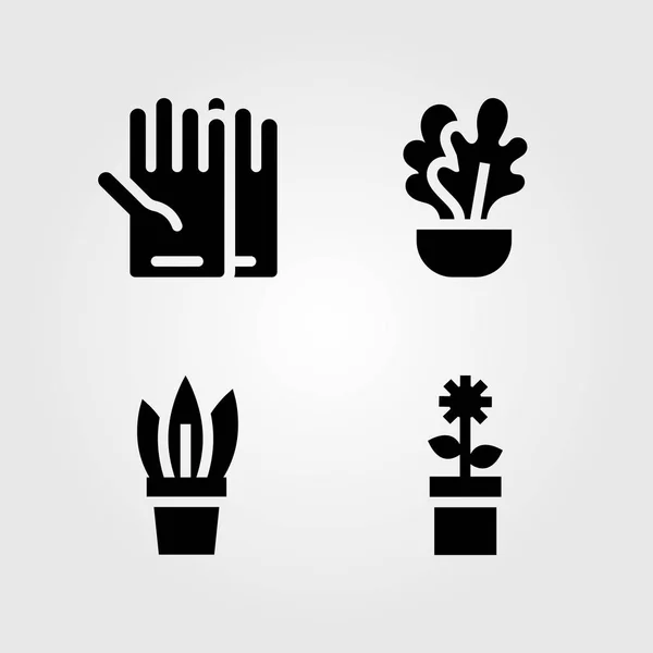 房子植物向量图标集合 植物和手套 — 图库矢量图片