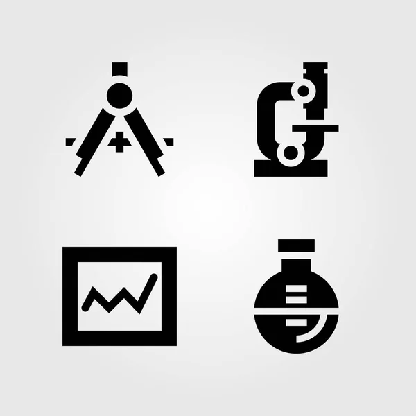 Education icons set. Vector illustration analytics, microscope, flask and compass — Stock Vector