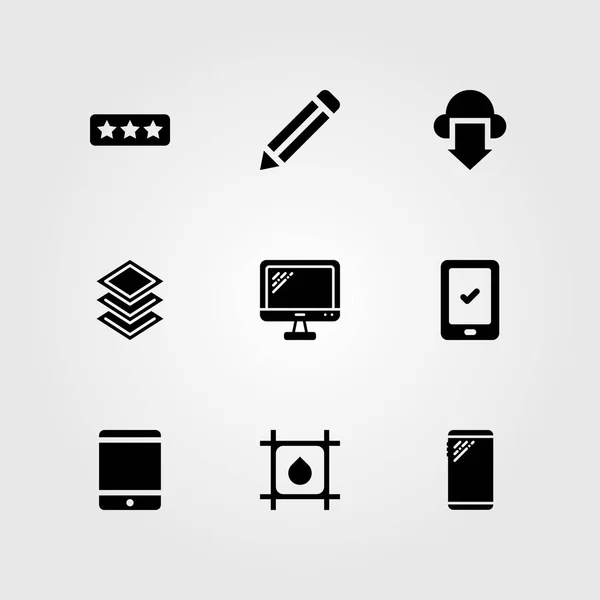 Ensemble d'icônes vectorielles Web Design. couches, crayon, téléchargement cloud et taux — Image vectorielle