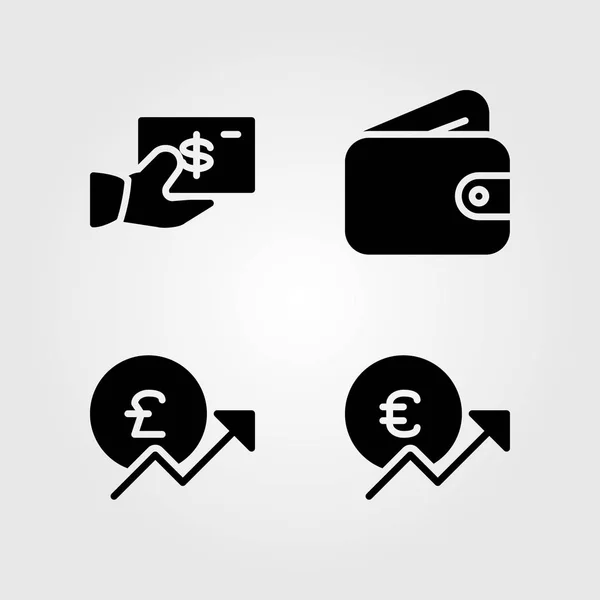 货币图标设置 矢量插画英镑 美元和钱包 — 图库矢量图片